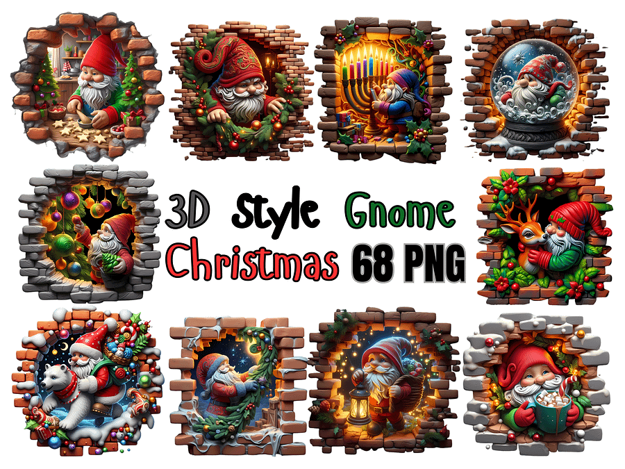 3D Style Gnome Christmas PNG, Clipart, Instant Download, Transparent Xmas Bundle product image (1)