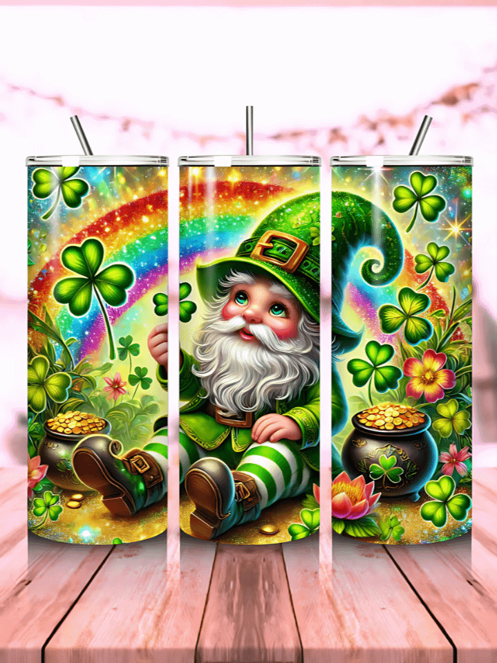 Gnome St. Patrick’s Day 20 oz Skinny Tumbler Wrap – cute sublimation PNG design, 300 DPI, instant digital download product image (1)