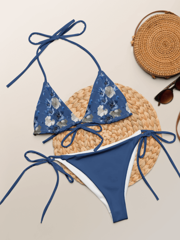 Blue Low Rise Cheeky String Bikini With Flowers product image (1)