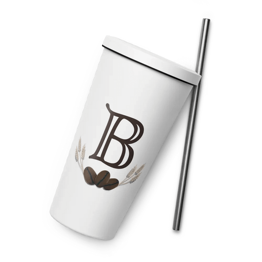 Bean and Barrel Brown Logo Insulated White Tumbler with Straw product image (9)
