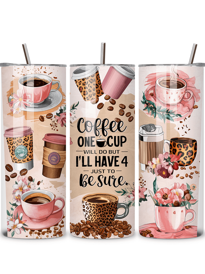 Coffee Lover's 20oz Skinny Tumbler with Metal Straw – 'One Cup Will Do – Double-Walled Insulated Stainless Steel Tumbler for Hot & Cold Drinks, Fun Gift for Coffee Enthusiasts product image (1)
