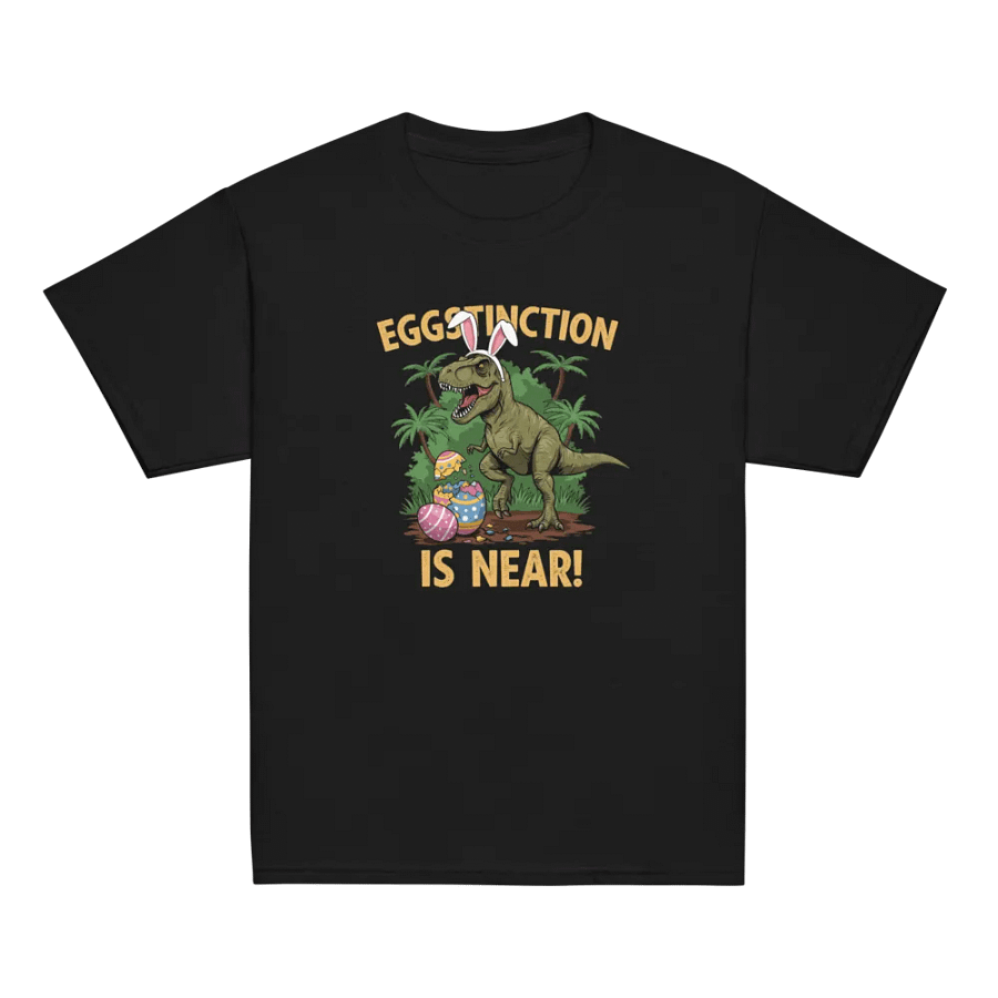Funny Easter Dinosaur T-Shirt – Eggstinction Is Near Youth Tee product image (6)