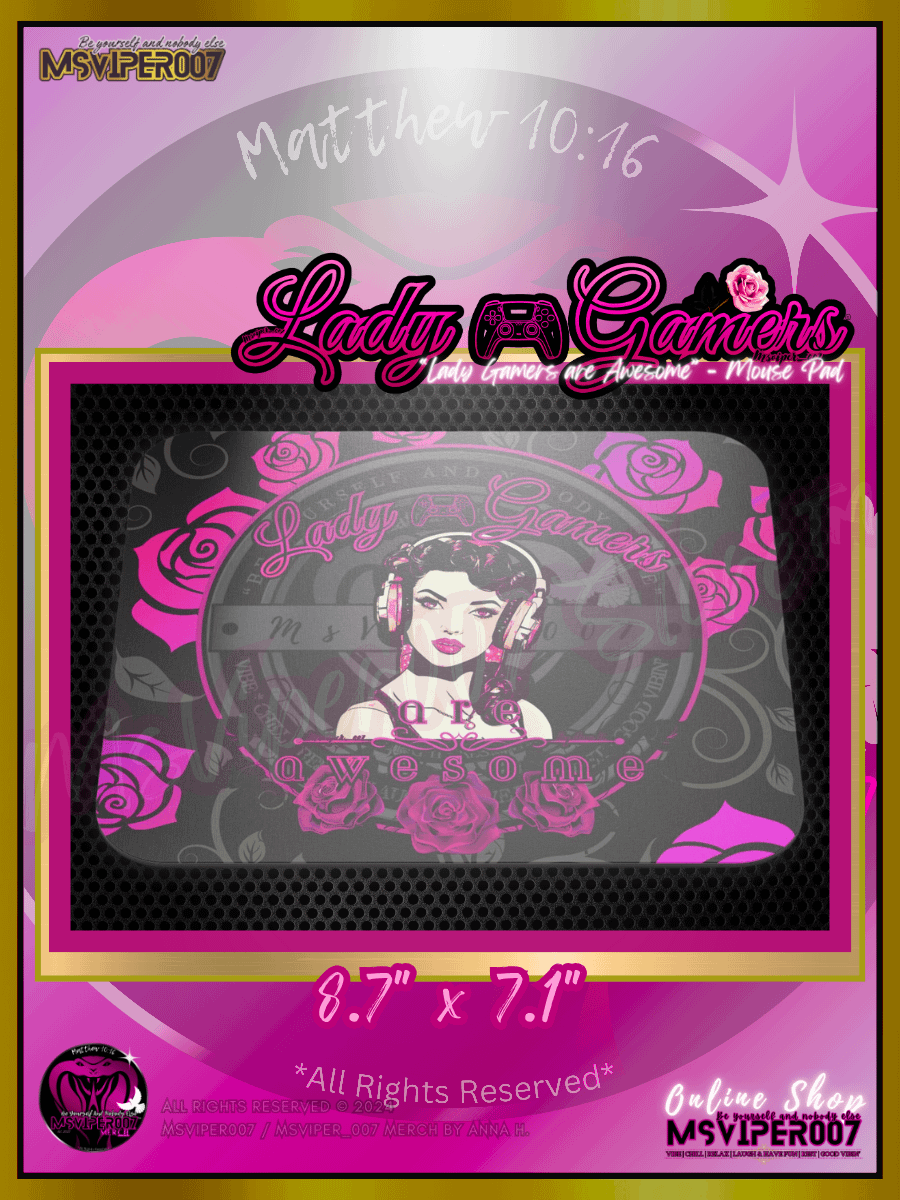 Computer Mouse Pad - MsViper007's "Lady Gamers Are Awesome™ [black/pink rose theme | V3]" Computer Mouse Pad product image (4)
