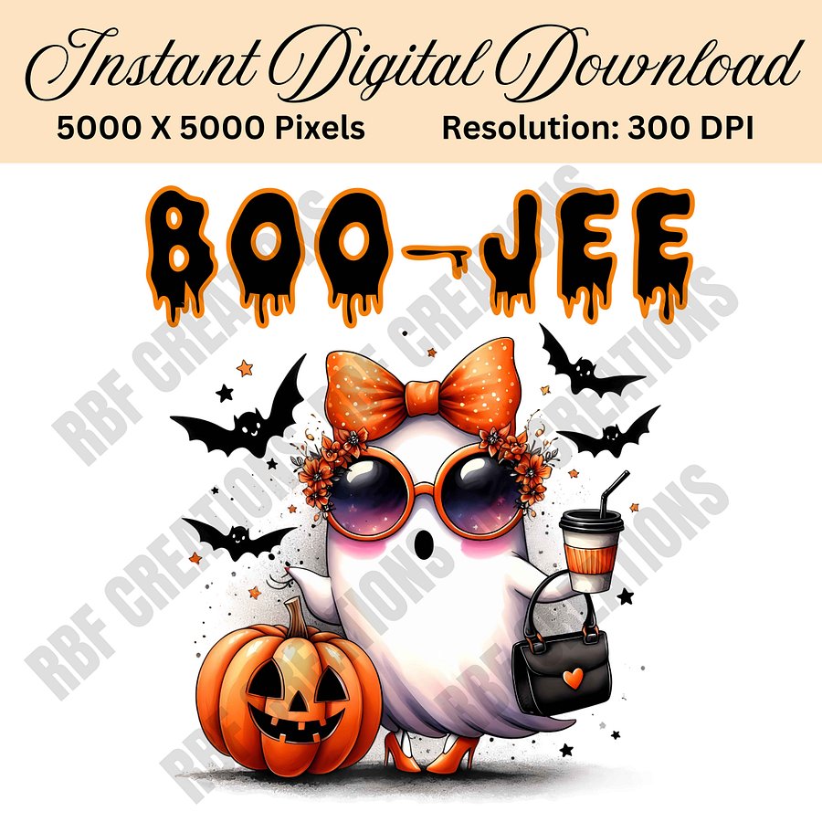 Boo-jee Ghost Halloween PNG, Cute Ghost Sublimation, Boujee Halloween Digital Download, Spooky Season Clipart, Pumpkin Ghost PNG product image (1)
