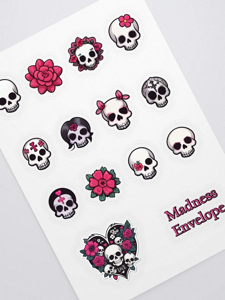 Cute Goth Girl Skulls and Flowers Sticker Set - Collector's Sticker Pack product image (1)