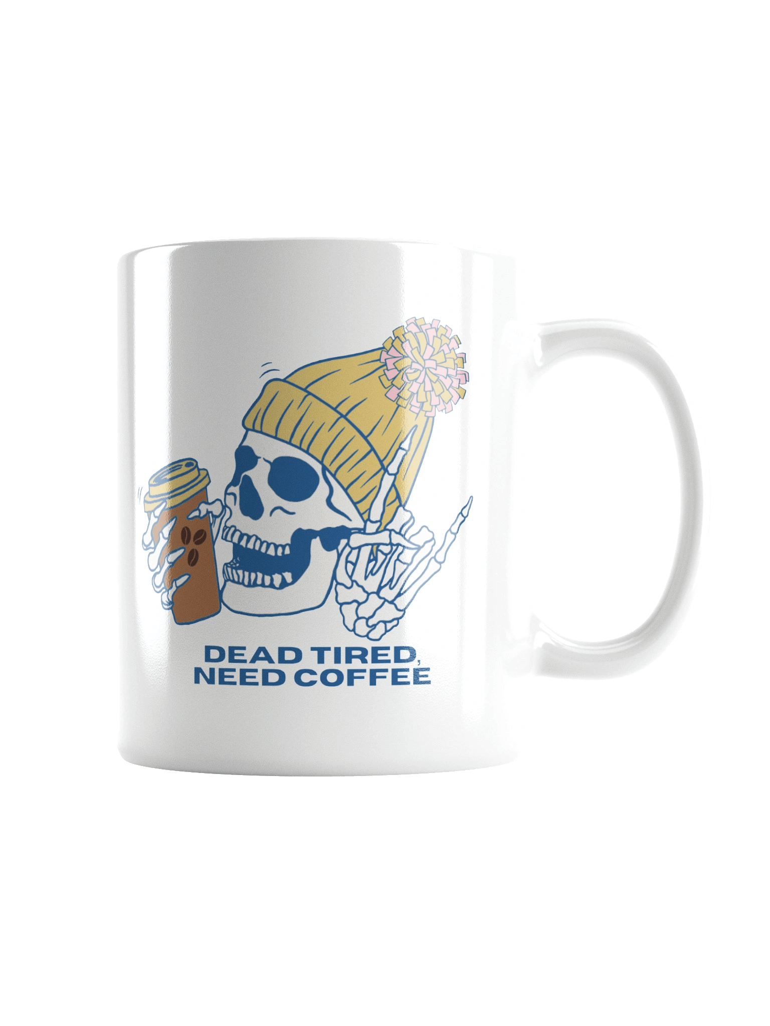 Golden “Dead Tired, Need Coffee.” Skeleton Ceramic Mug product image (4)