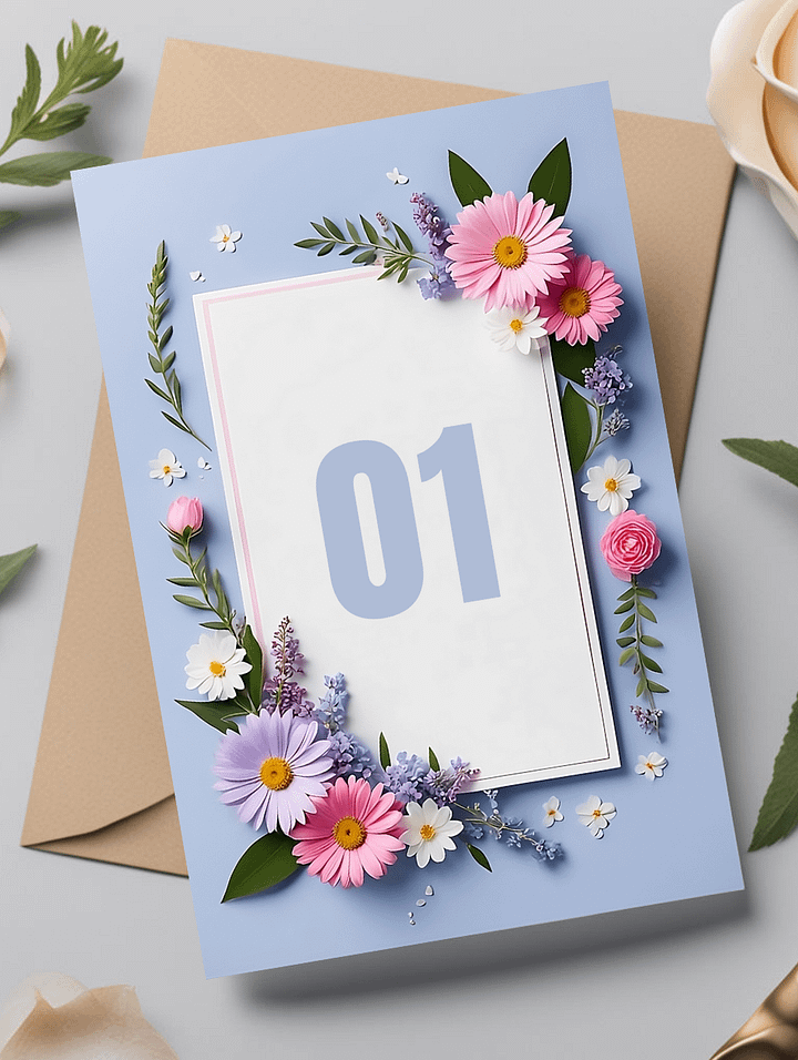 Floral Table Number Card - Dizynai (DTN-07) product image (1)