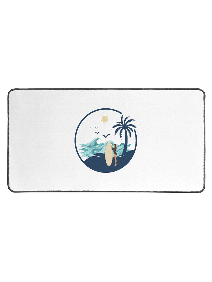 Vintage Surfer Girl Circle – Retro Palm Tree, Sun & Ocean Waves Design Desk Mat product image (1)