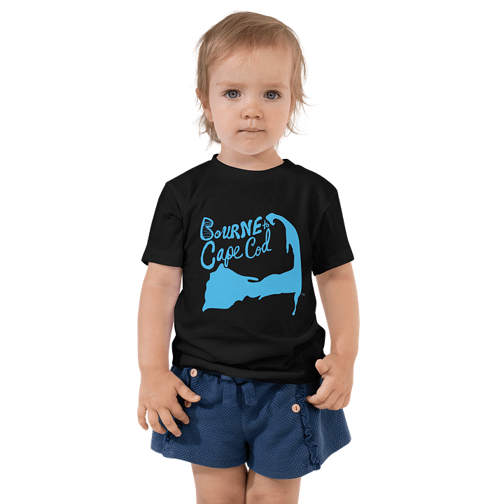 BOURNE to Cape Cod™ | DTG Vintage Print | Toddler T-Shirt | BRN.2C.C.™ Back Logo | Soft Coastal Tee for Little Explorers | Deep Sky Blue Logos product image (1)