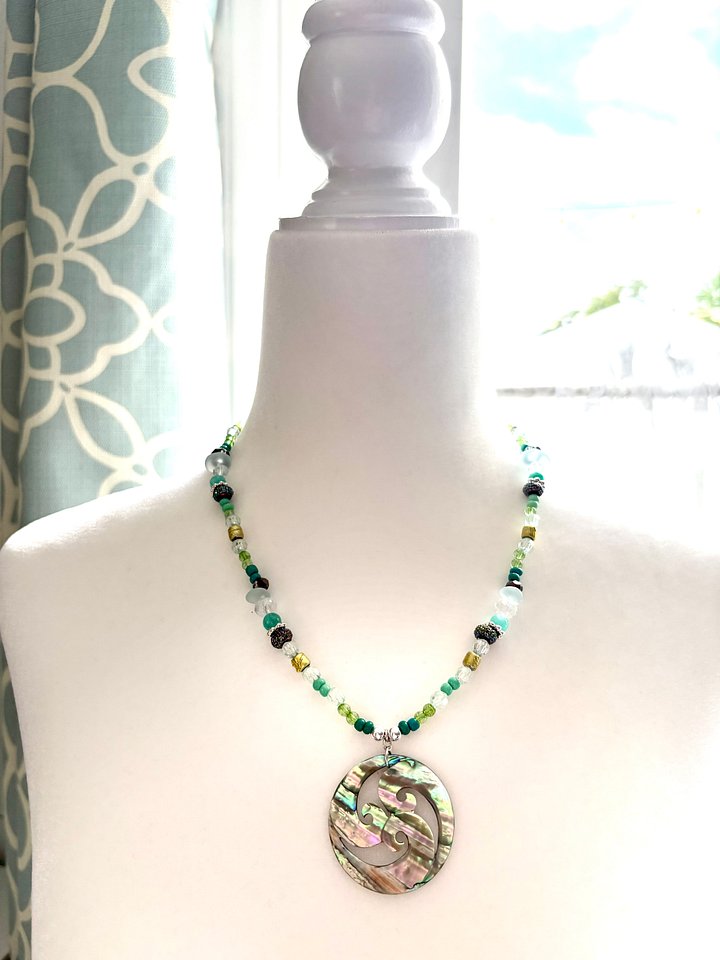 Abalone Shell Pendant Necklace | Handmade & Fully Beaded | Coastal Charm Jewelry by Monique Faella Designs™ | MFD-00219 product image (2)
