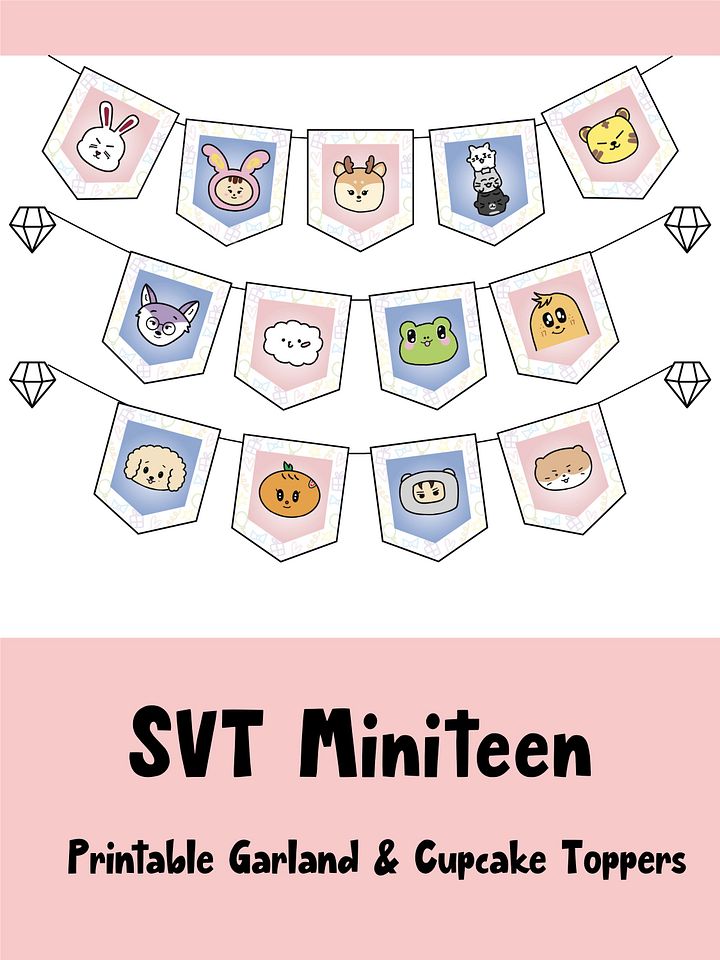 SEVENTEEN k-pop Miniteen Banner & Cupcake Toppers - Printable Garland Bunting product image (1)