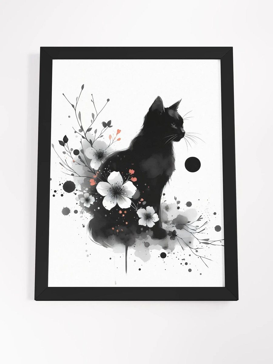 Black Cat Among Flowers, Digital Watercolor - Wall Art product image (8)