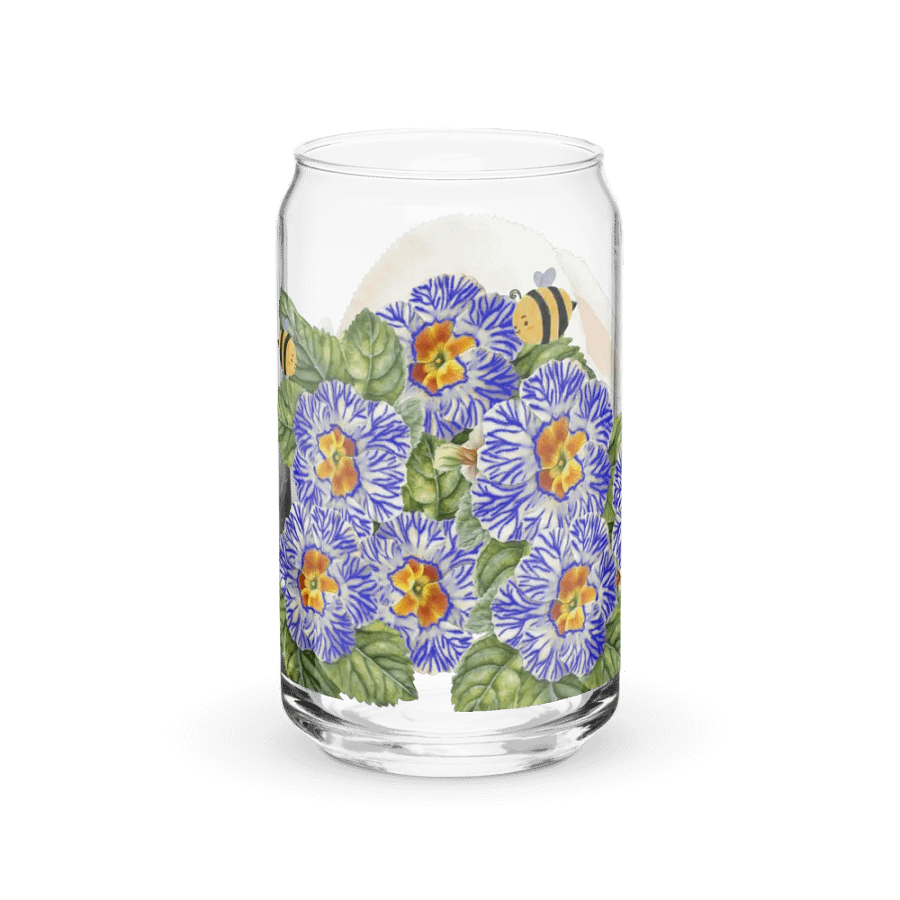 Garden Whispers: Bunny and the Primula Zebra Blues | 16oz Glass Can | Nature-Inspired Drinkware product image (10)