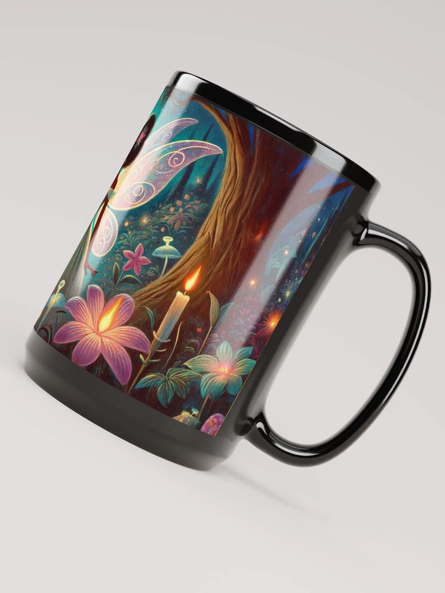 Enchanted Blue Forest Fairy Coffee Cup - 15 oz Black Glossy Mug product image (5)