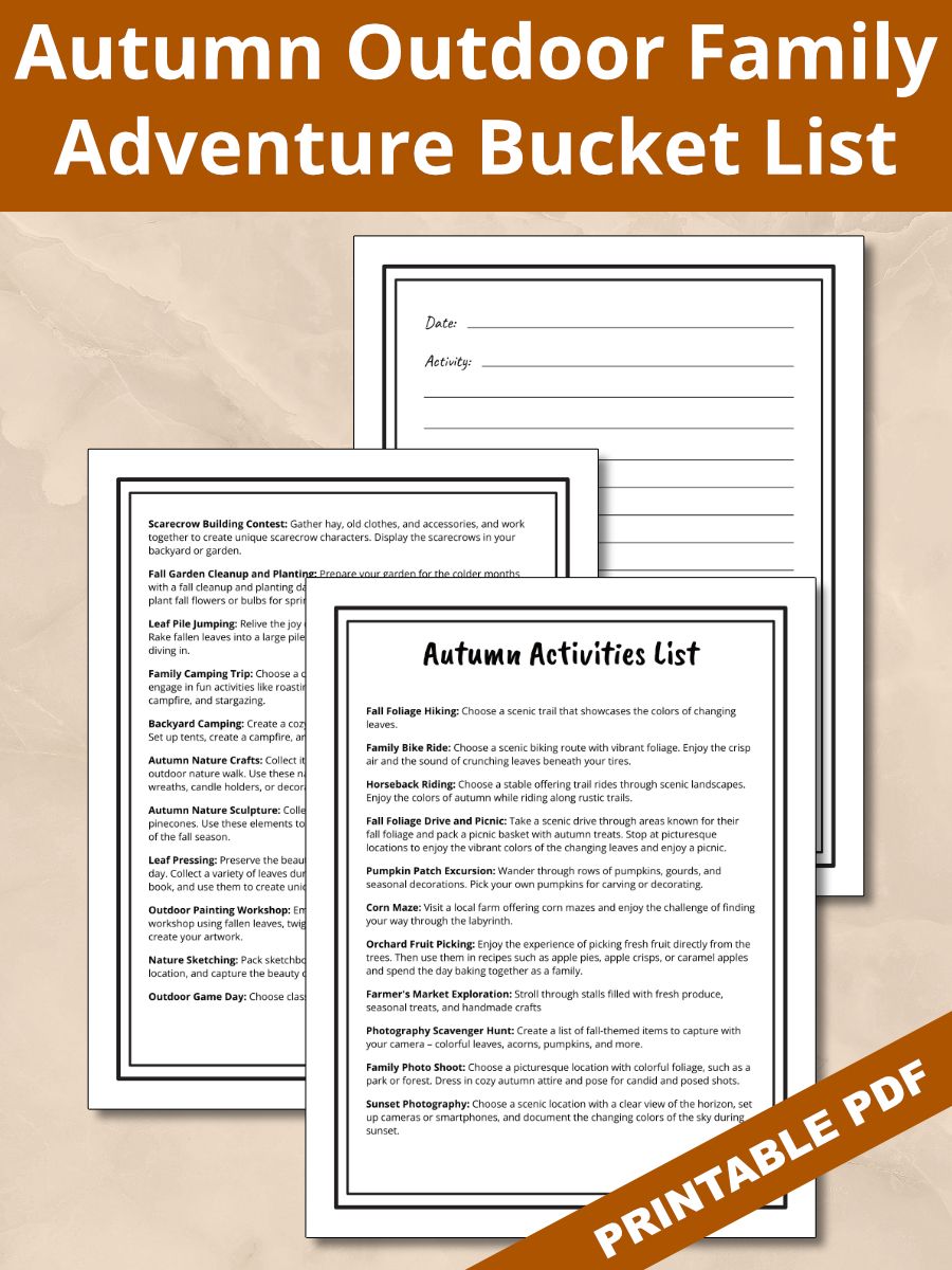 Printable Autumn Outdoor Adventures Family Bucket List & Activity Log Page product image (1)