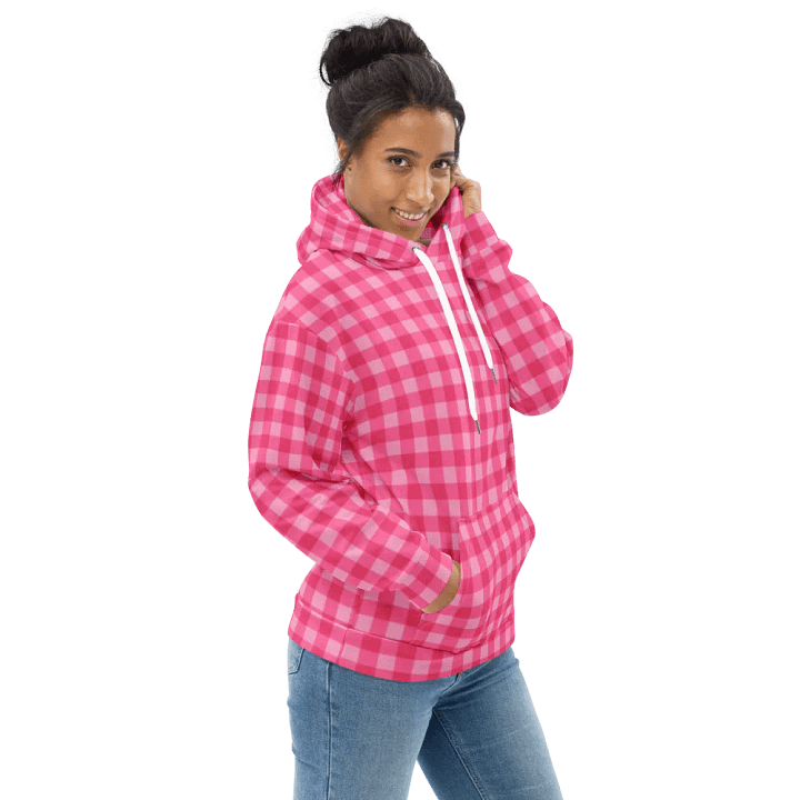 Bright Pink Checkered Plaid Hoodie product image (1)