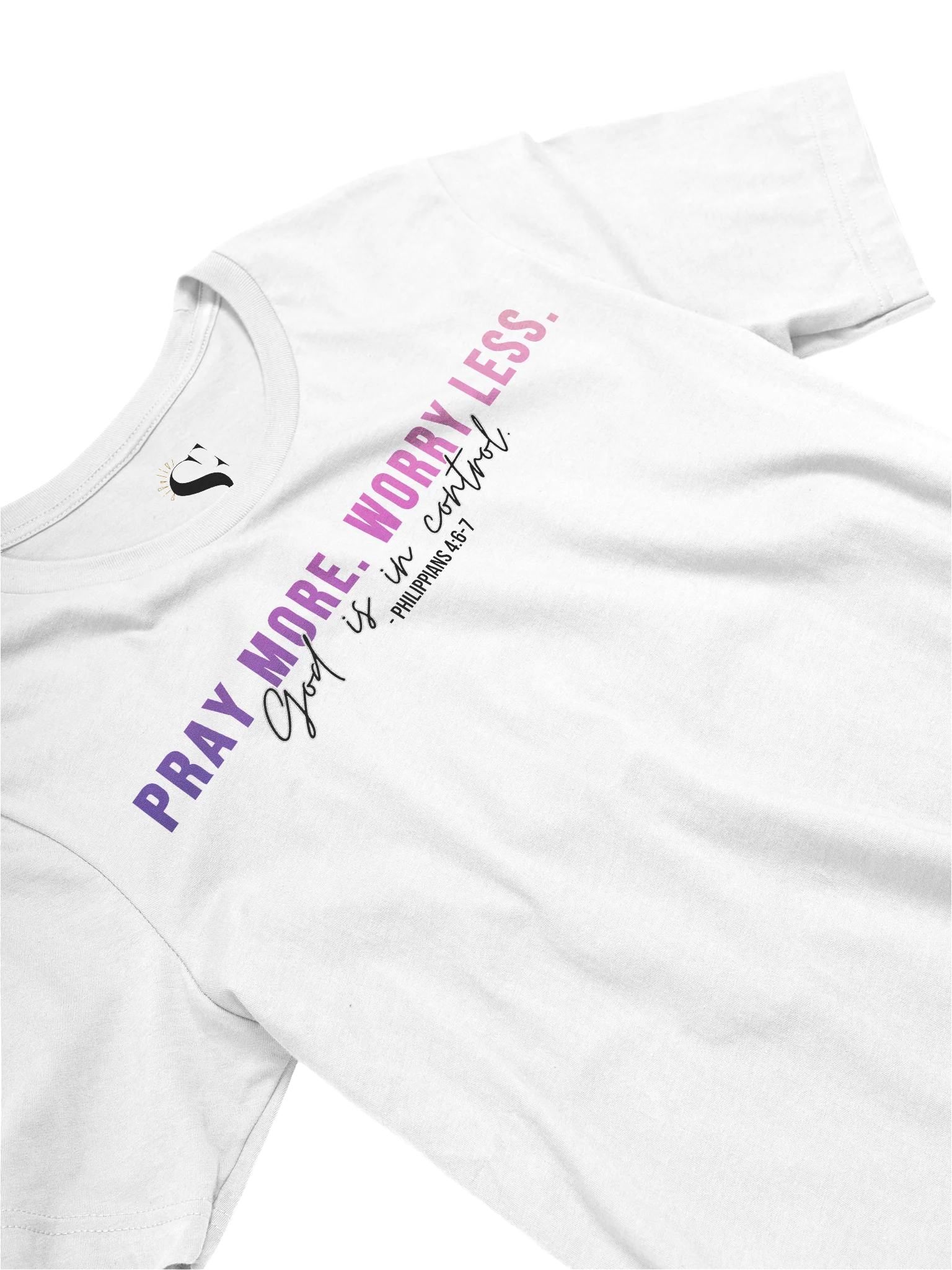 Pray More Worry Less 1.0 Unisex Tee - Pink Gradient Text product image (4)