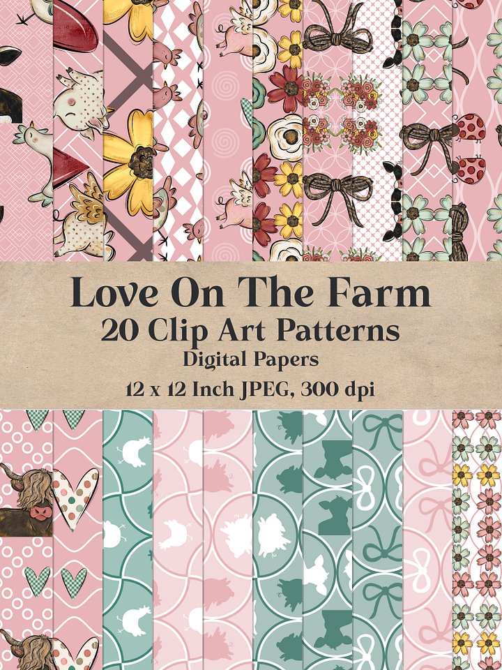 Love On The Farm Pattern Digital Paper product image (1)