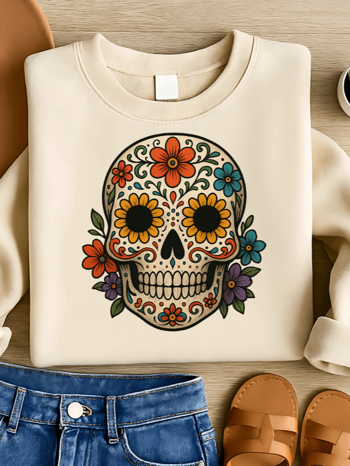 Floral Skull Enchantment Sublimation PNG – Elegant Flower Skull for T-Shirts – Whimsical & Creepy Halloween Vibe – 300 DPI Instant Digital Download product image (1)