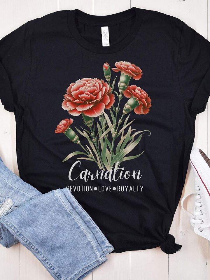 Carnation Birth Month Flower Tee for January: Reflecting Devotion, Love, Royalty: Perfect Gift For Her product image (2)
