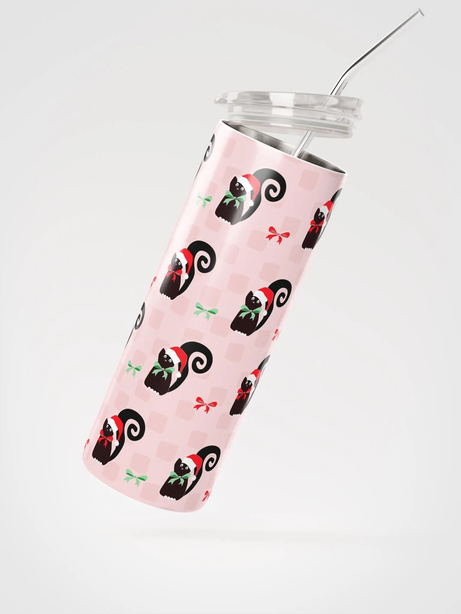 Christmas Kitties in a Row 20 oz Stainless Steel Tumbler with Straw - Pink product image (9)