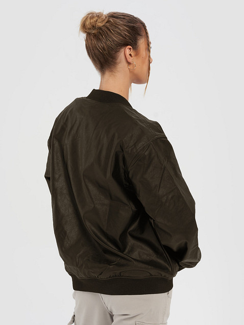 Photo showing Threadfast Apparel Faux Leather Bomber Jacket