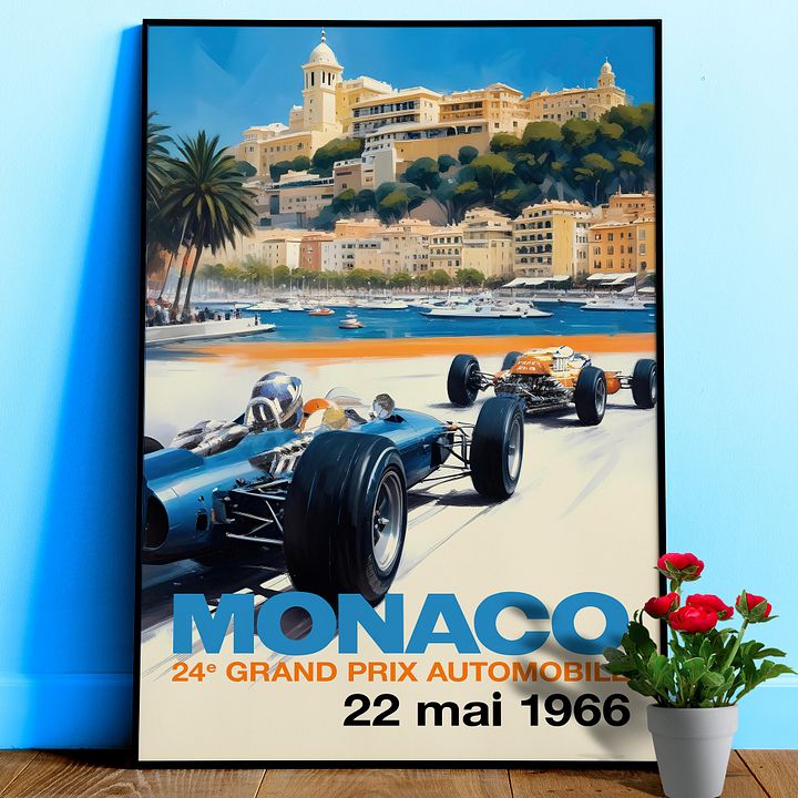 Monaco Grand Prix 1966 Poster — Vintage F1 Racing Wall Art, Retro Motorsport Print product image (1)