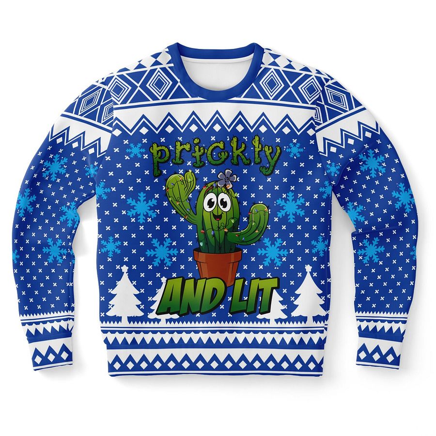 "Prickly and Lit" Cactus Christmas Sweater | Funny Plant Holiday Sweatshirt | Succulent Winter Party Outfit product image (9)