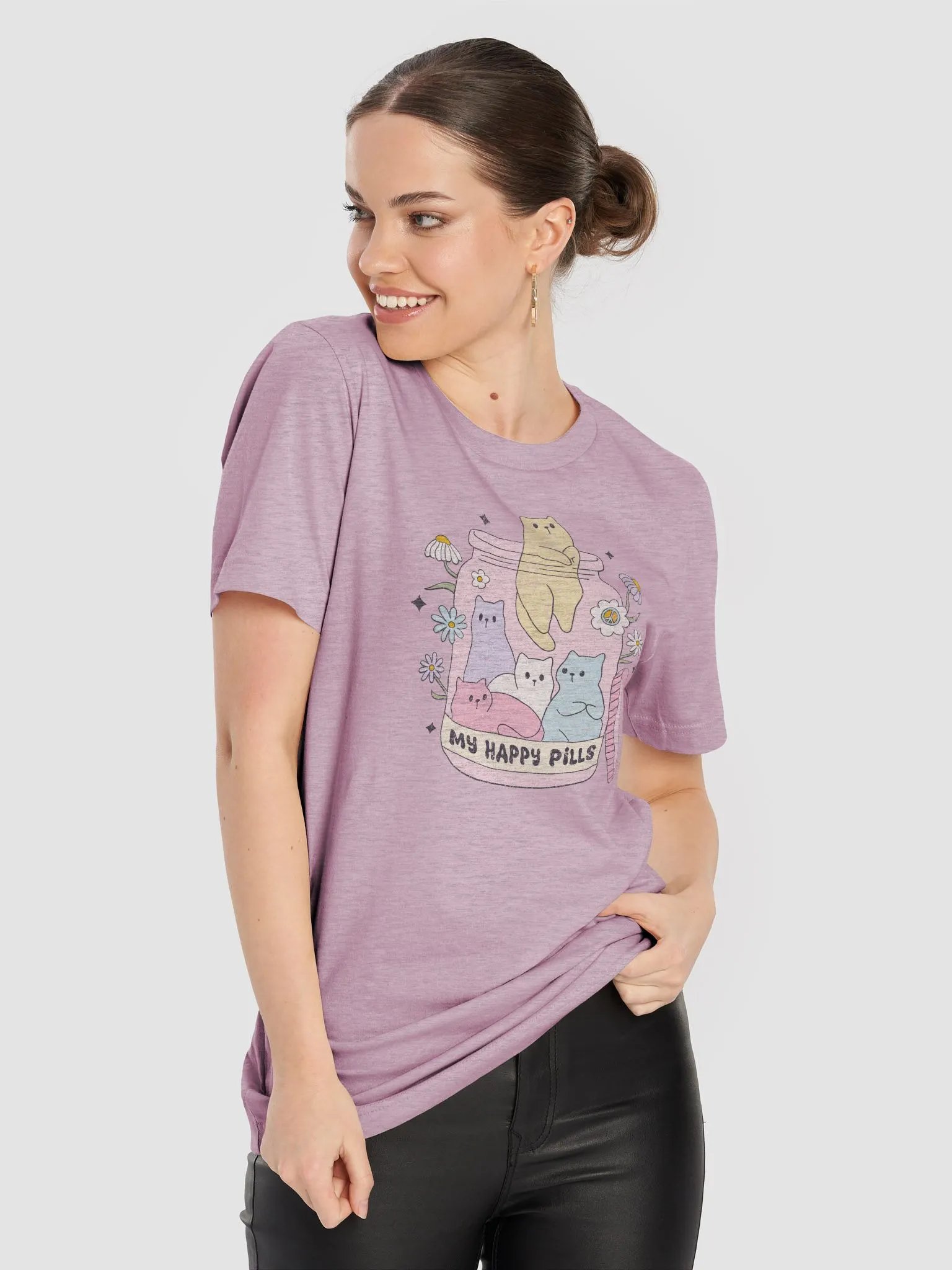 Whimsical 'My Happy Pills' Cat Jar T-Shirt product image (5)