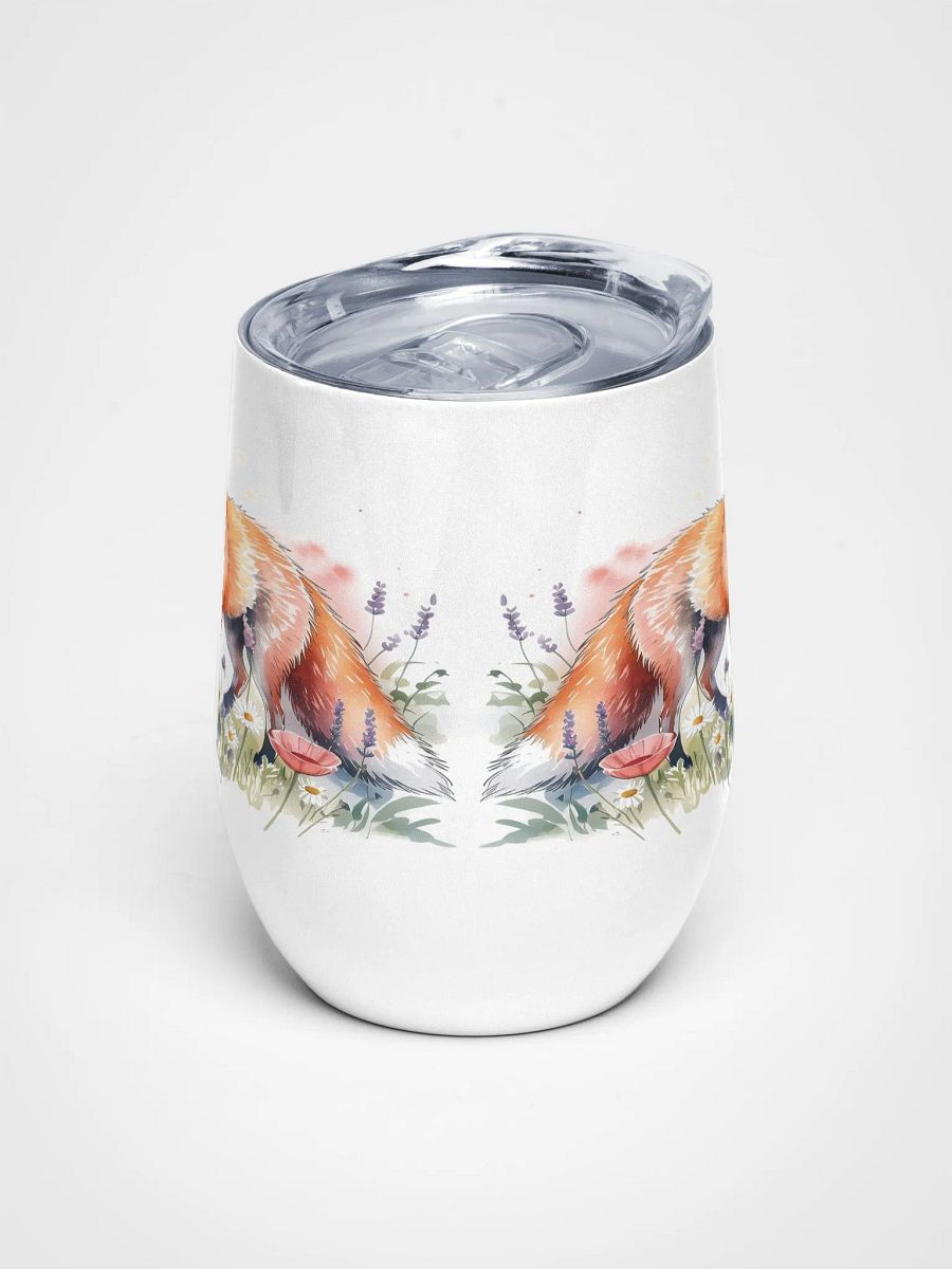 Majestic Fox in Blooming Meadow 12 Oz Wine Tumbler – Elegant Fox & Wildflower Watercolor Design product image (3)