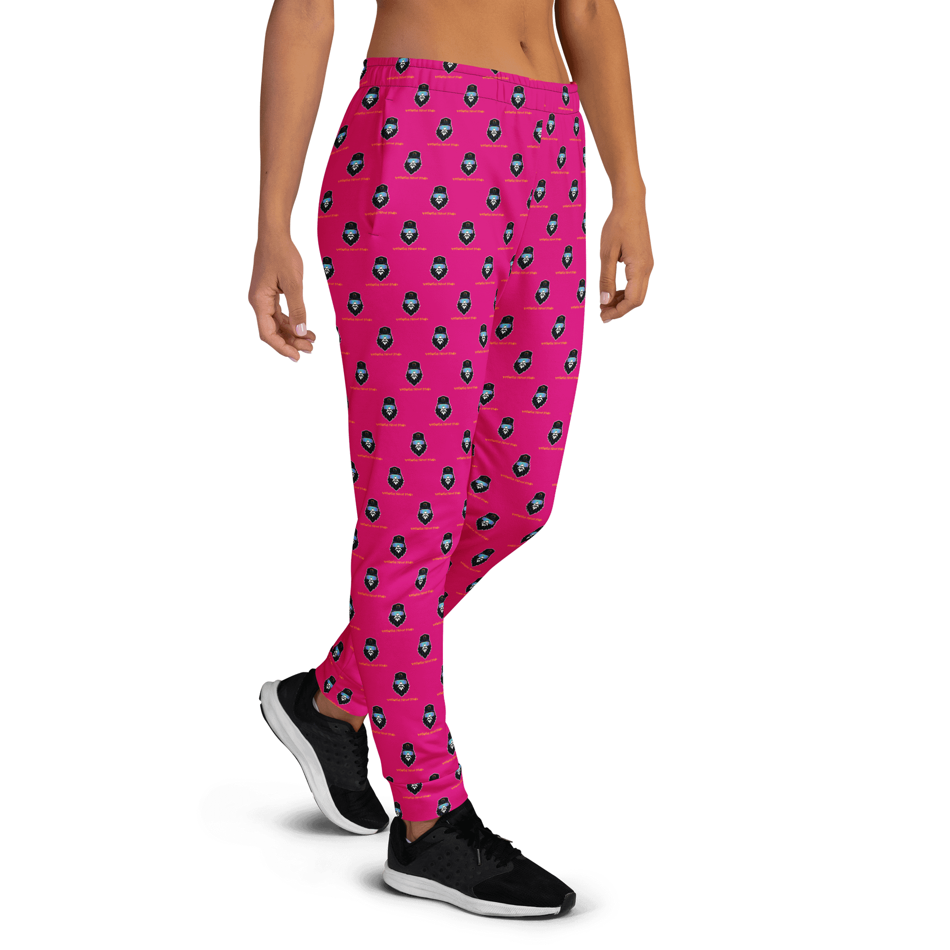 Synthsquatch Fitness Bigfoot Monogram Logo All-Over Print Women's Joggers (Neon Pink) product image (4)