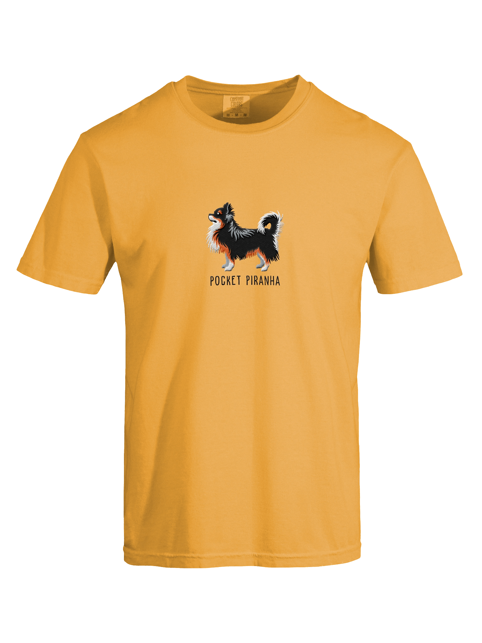 Pocket Piranha T-Shirt(Embroidered) of a Longhaired Chihuahua(Tricolor) product image (27)