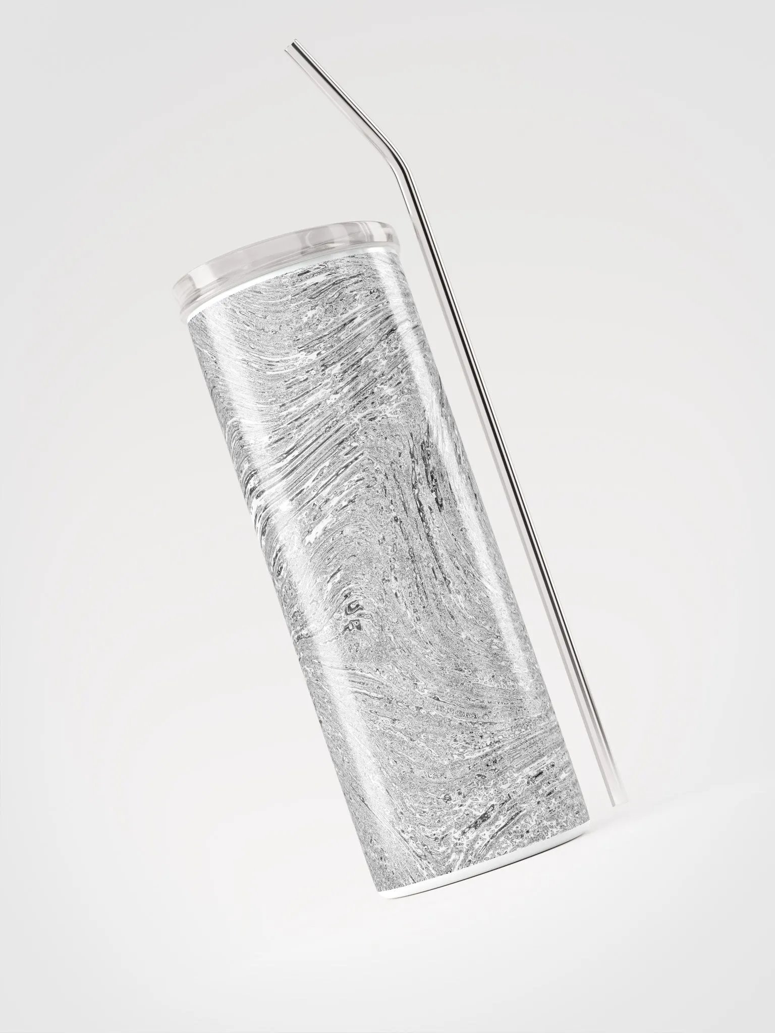 Swirling Silver Stainless Steel Tumbler | Eco-Friendly 20oz with Reusable Straw product image (3)