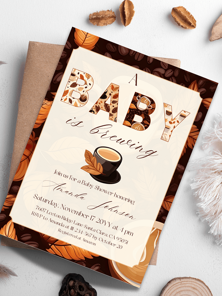 Coffee Themed Baby Shower Invitation Template, Rustic A Baby is Brewing Party, Coffee Brunch Baby Shower Invite Idea, Digital Download Canva product image (1)