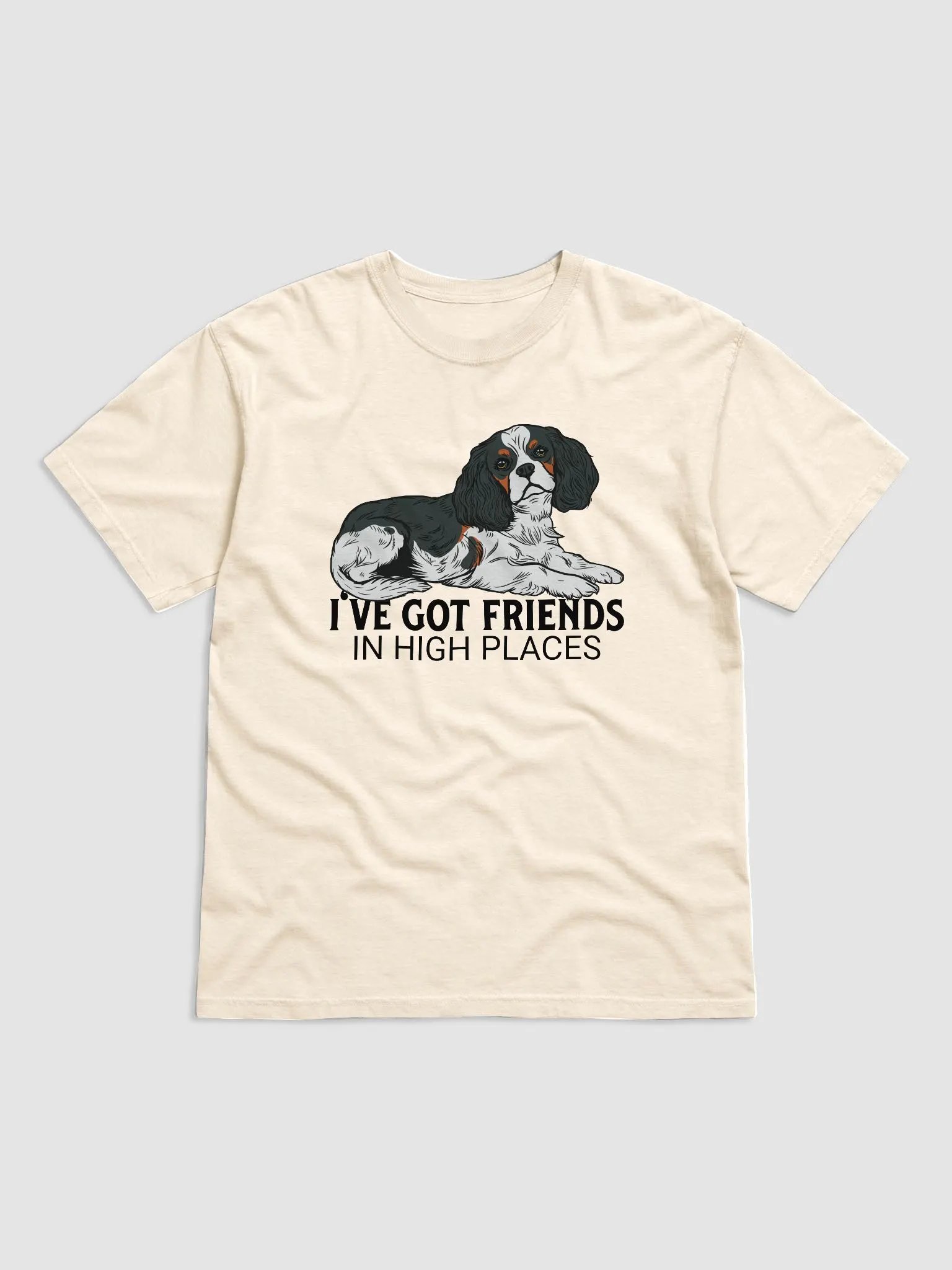 I've Got Friends in High Places T-Shirt of a Cavalier King Charles Spaniel (Tricolor) | Funny T-Shirt for Spaniel Paw-rents product image (28)