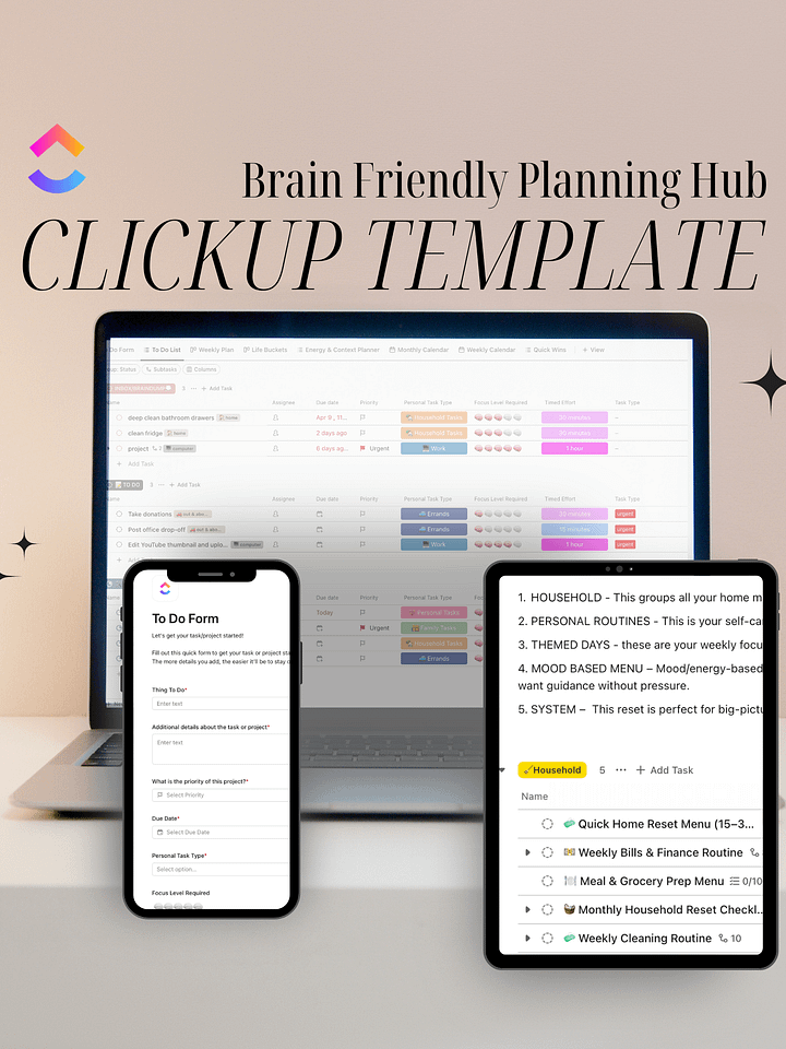 Brain-Friendly Planning Hub (ClickUp Template) product image (1)