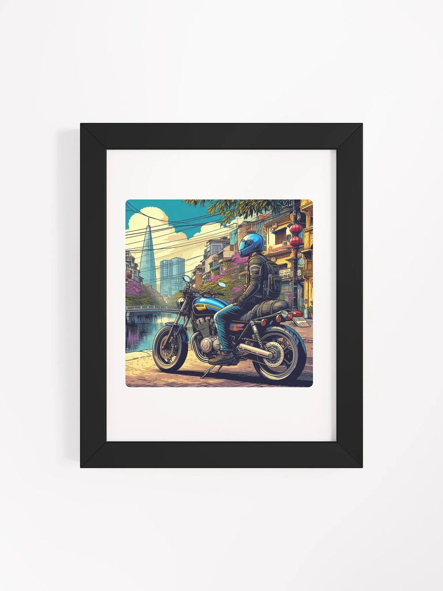 Vibrant Ayous Wood Framed Matte Poster | biker enjoying the atmosphere in manila philippines by AI product image (96)