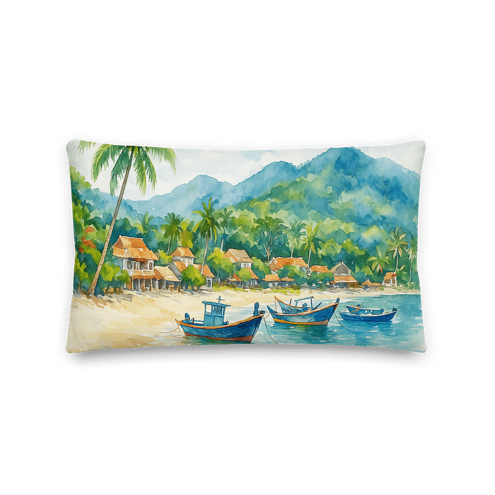 Tropical Beach & Palm Leaves Premium Pillow | Reversible All-Over Print Throw product image (1)