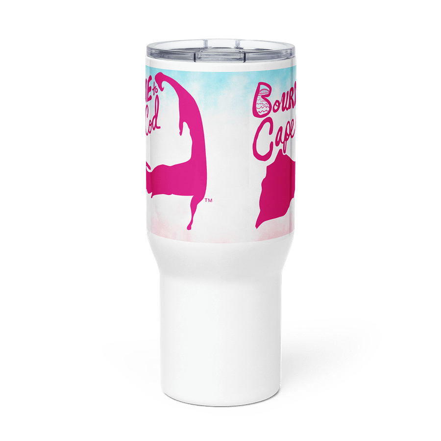 BOURNE to Cape Cod™ | Allcolor 267 | Stainless Steel Travel Mug with Handle | Insulated, Spill-Proof, Coastal Adventure Style | Pink Logo on Patriotic Pastels product image (3)