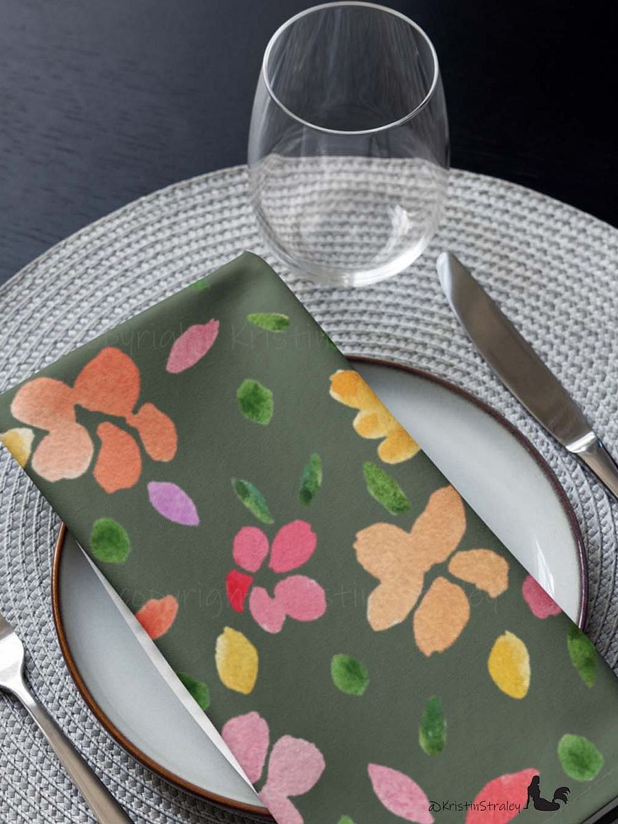 Spring Flowers on Olive Green Cloth Napkin Set of 4 product image (10)