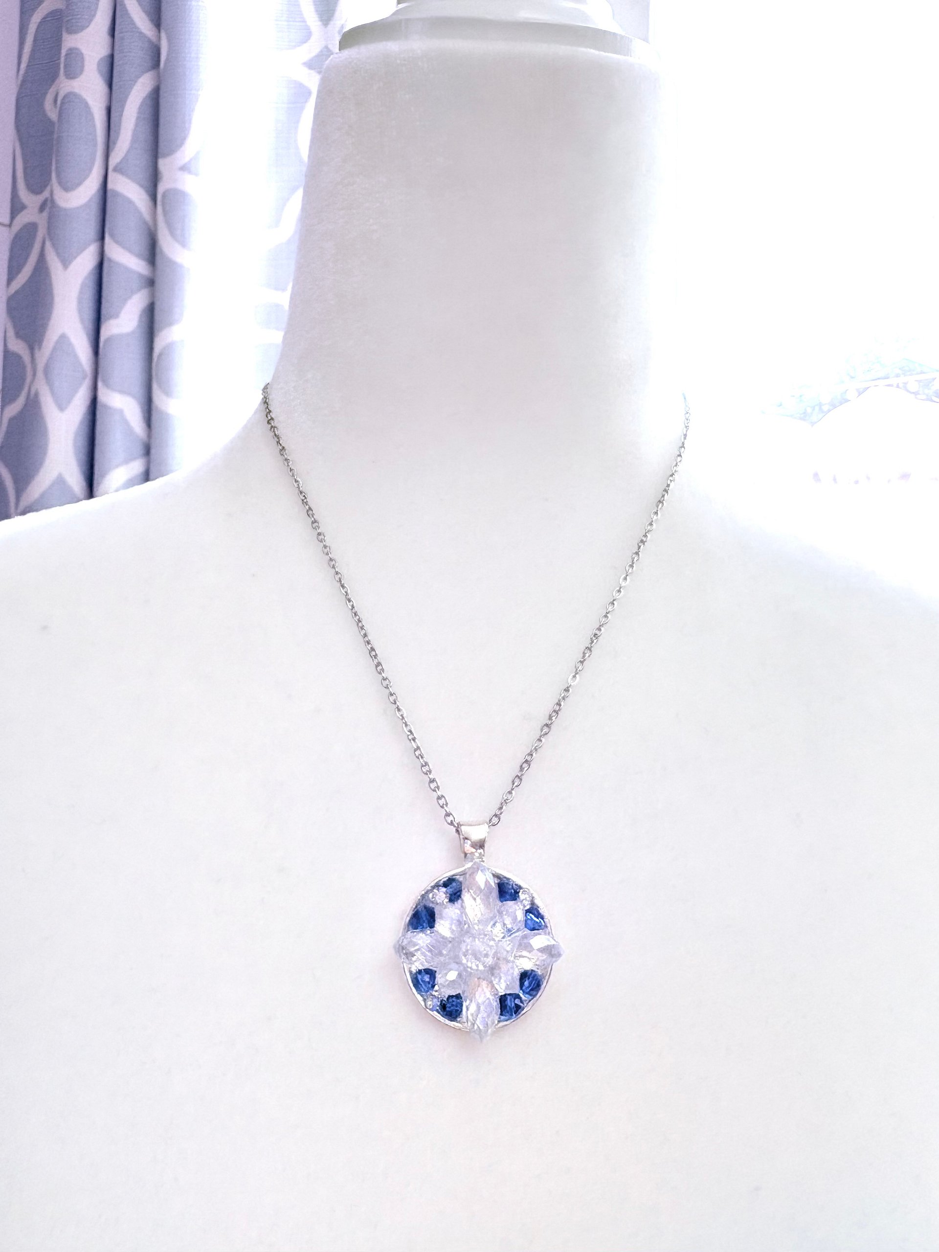 MFD-00291 | Dark Blue Snow Crystal Pendant Necklace | Stainless Steel Cable Chain | Handmade Jewelry by Monique Faella Designs™ product image (3)