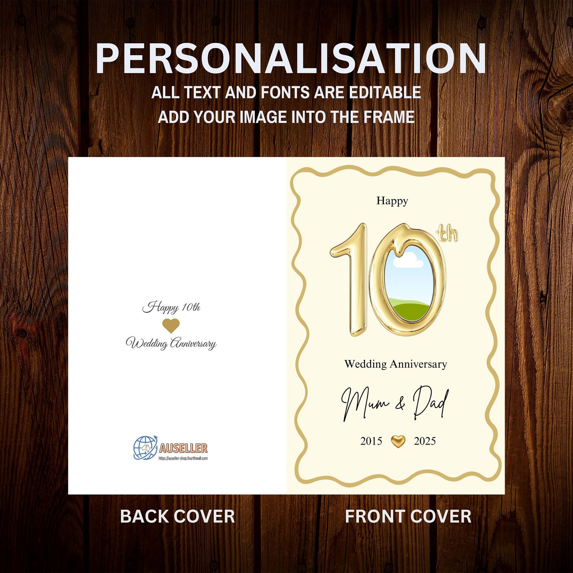 Gold Balloon-style 10th Year Wedding Anniversary Photo Card Template product image (6)