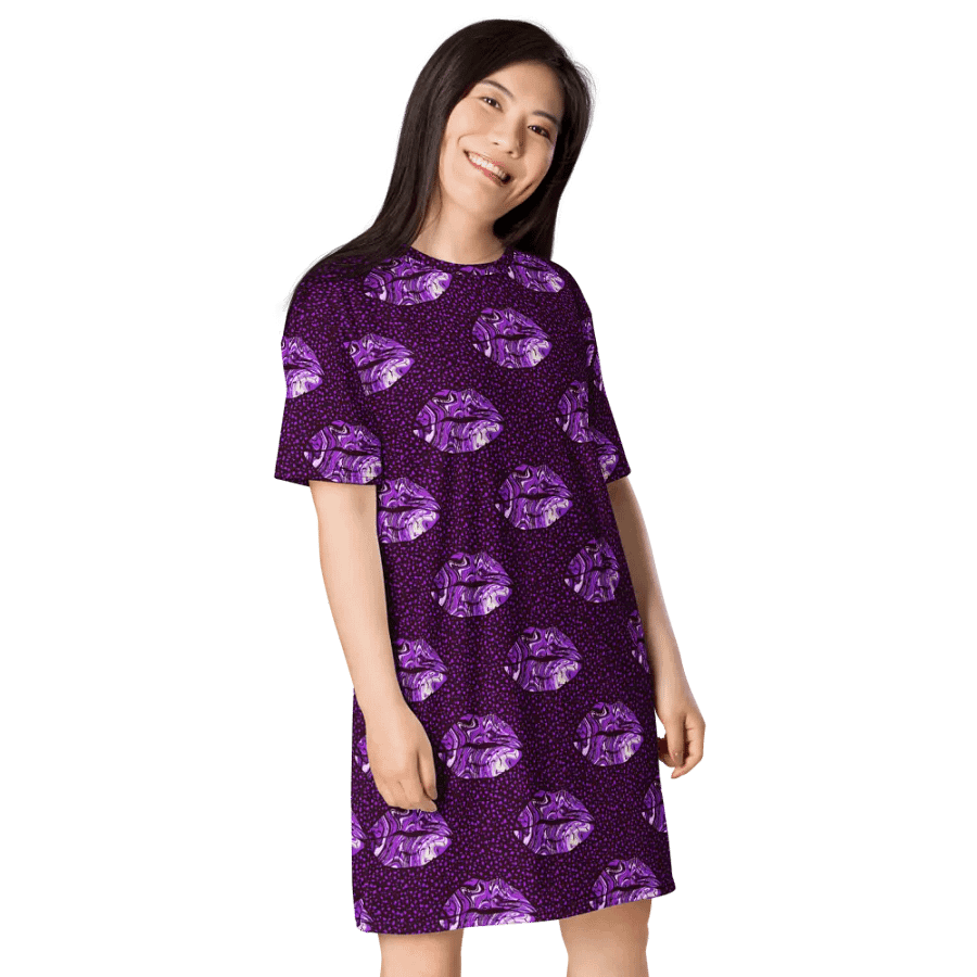 Purple Marbled Lips Tshirt Dress product image (5)
