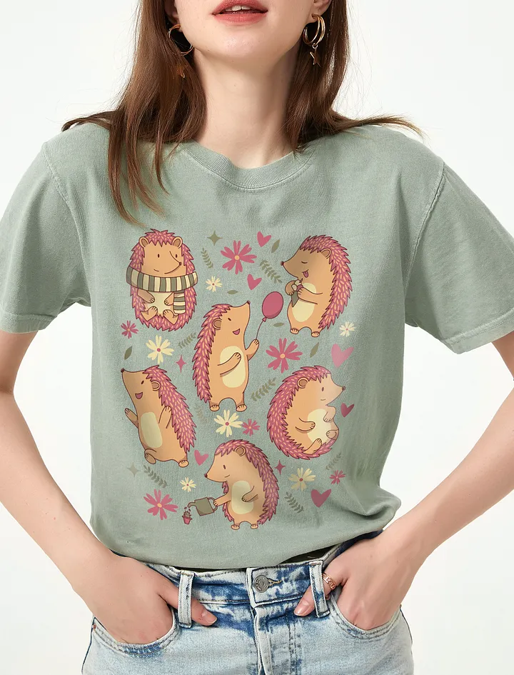Cottagecore-Style Shirt of Kawaii Hedgehogs | Goblincore & Forestcore-Inspired Floral Kawaii Hedge Hogs T-Shirt product image (1)