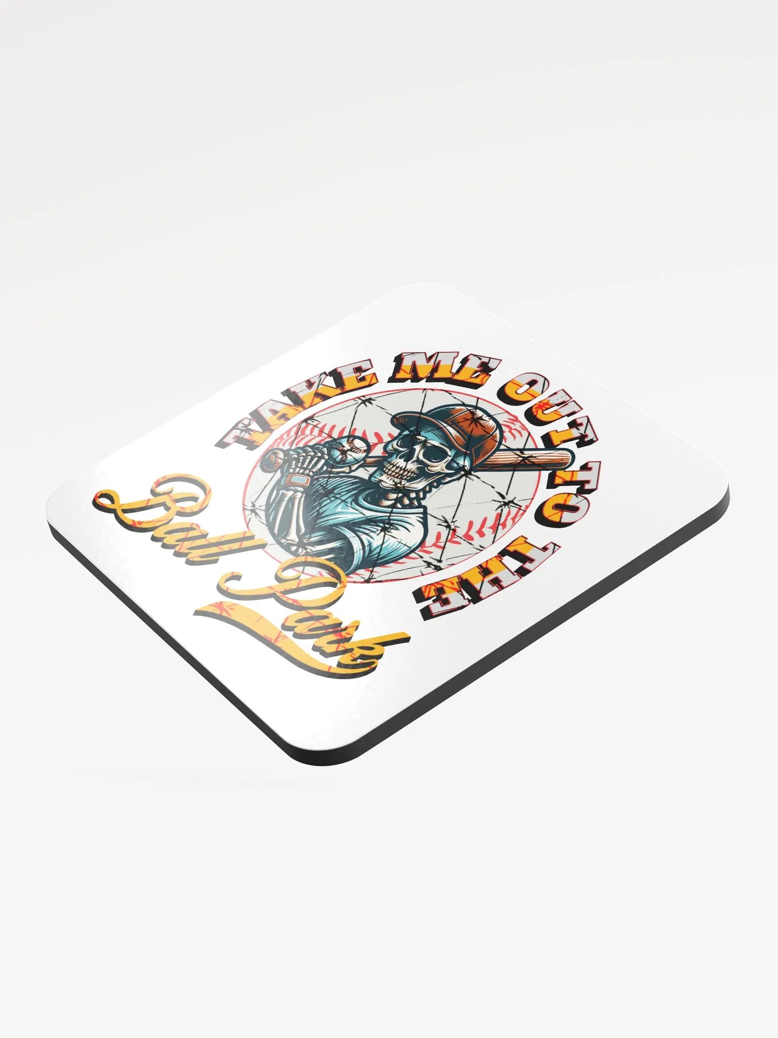 Take Me Out To The Ball Park Baseball Skeleton Slugger Cork Coaster product image (4)