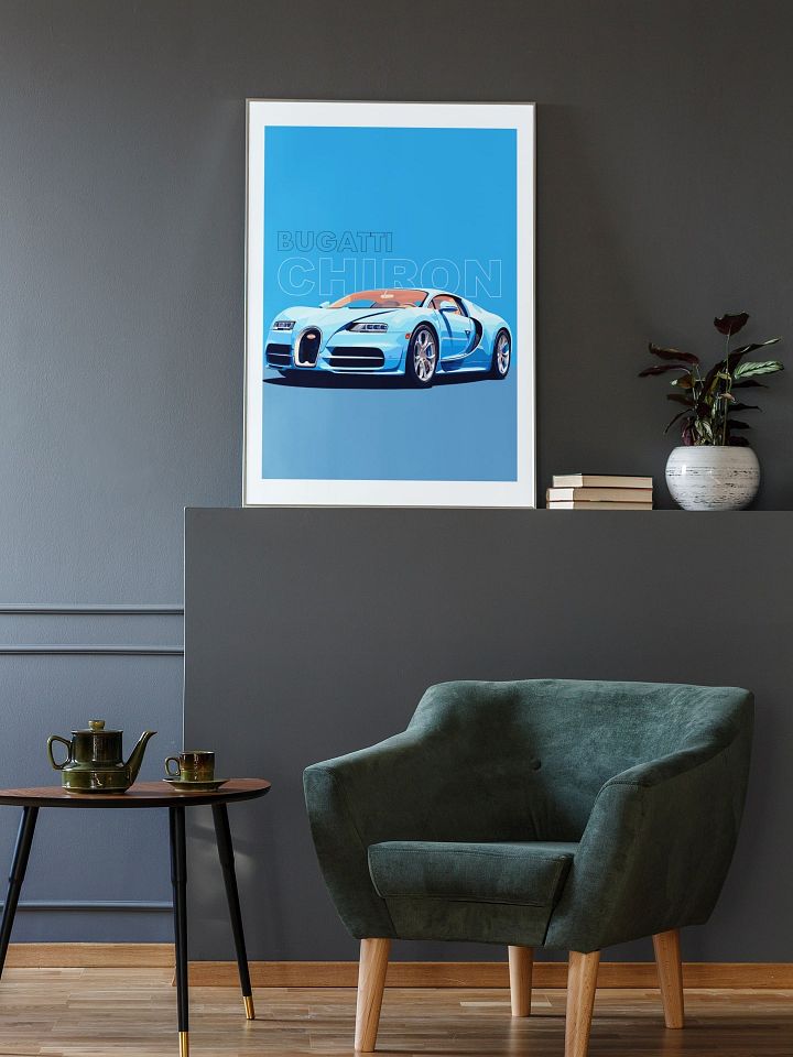 Sleek Bugatti Chiron Poster, High-Performance Luxury Sports Car Art, Exquisite Automobile Illustration, Modern Supercar Wall Decor product image (2)
