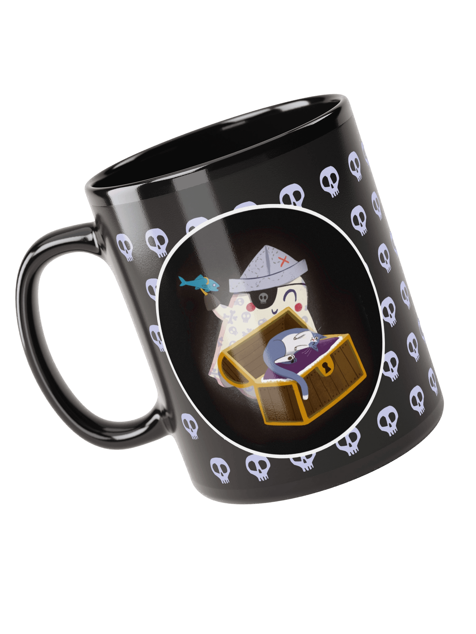 Little Ghost Pirate Captain & Cat - Black Ceramic Mug product image (4)