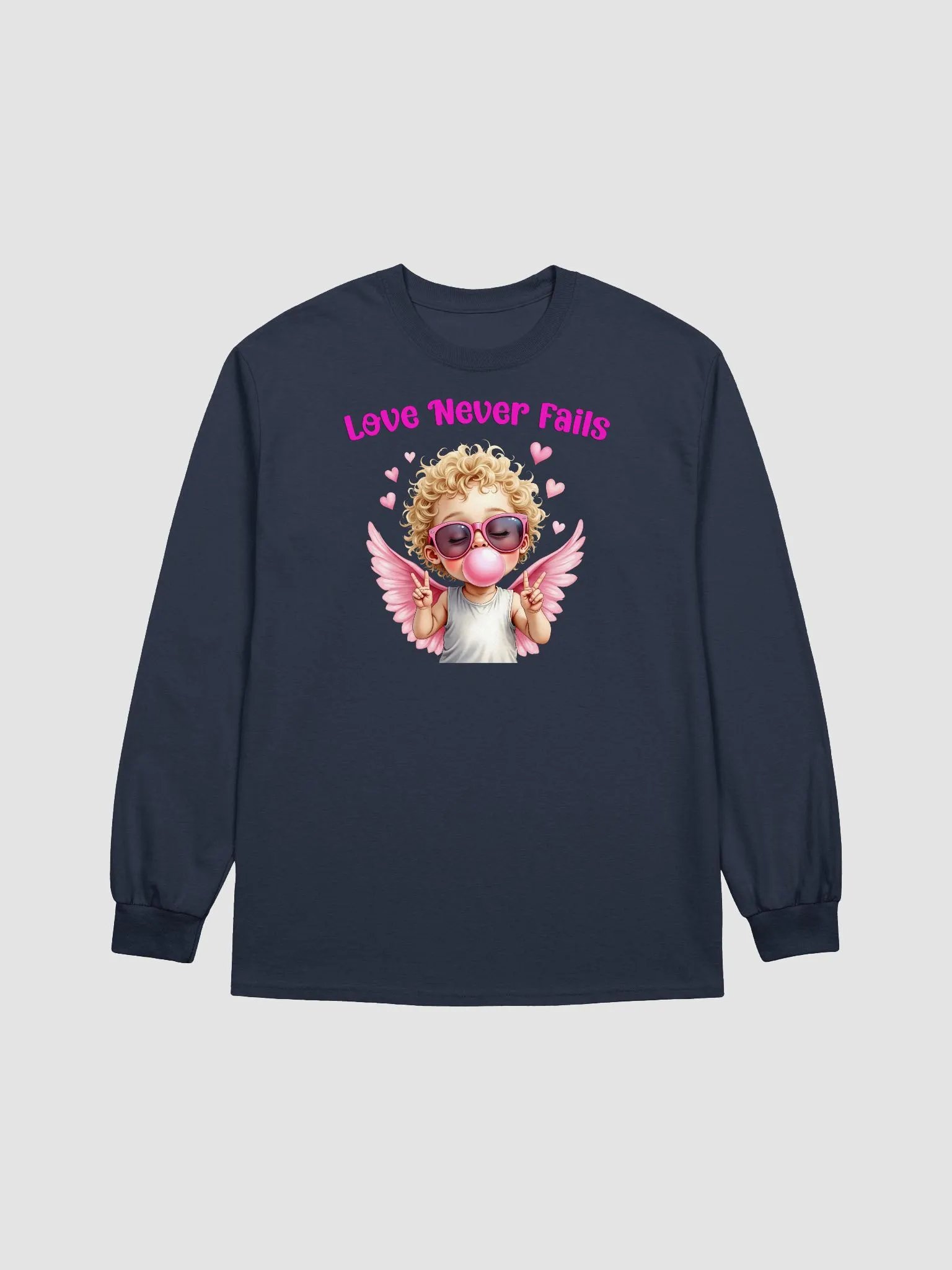 Love Never Fails Valentine Retro Cupid Valentine's Day Long Sleeve Shirt product image (38)