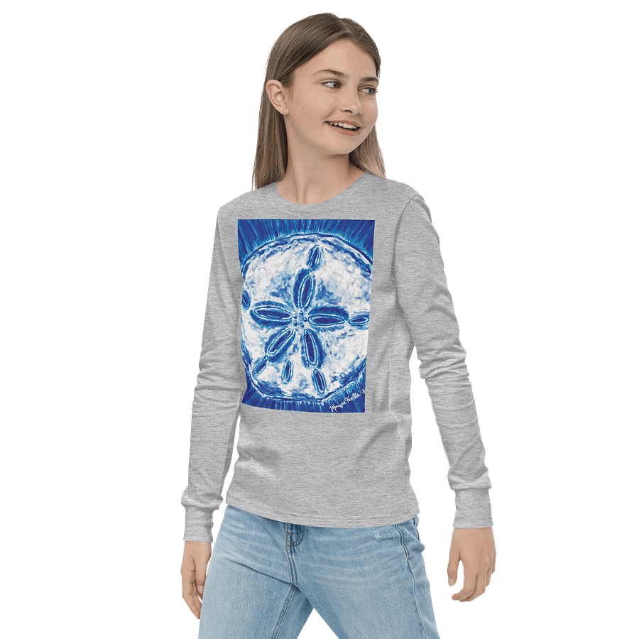 Girls’ | Youth Long Sleeve Tee | DTG Vintage Print |Royal Blue & White Sand Dollar Design | Monique Faella Designs™ | Coastal Cool product image (3)