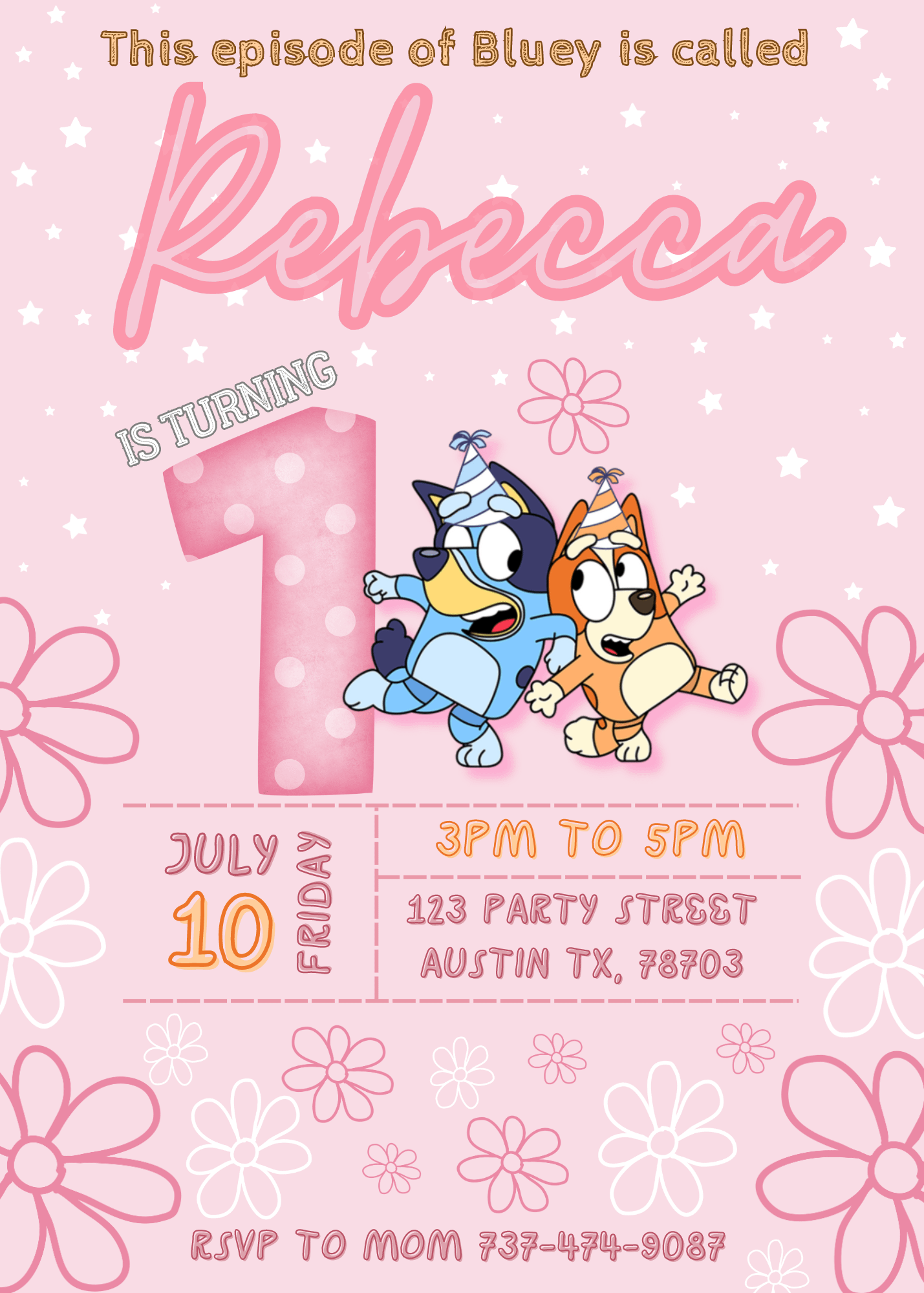 Digital Bluey Pink Birthday Invitation- Canva - 1-10 numbers product image (3)